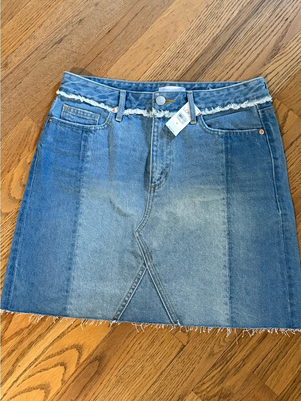 LOFT Light Blue Denim Mini Skirt with Frayed Trim NWT
